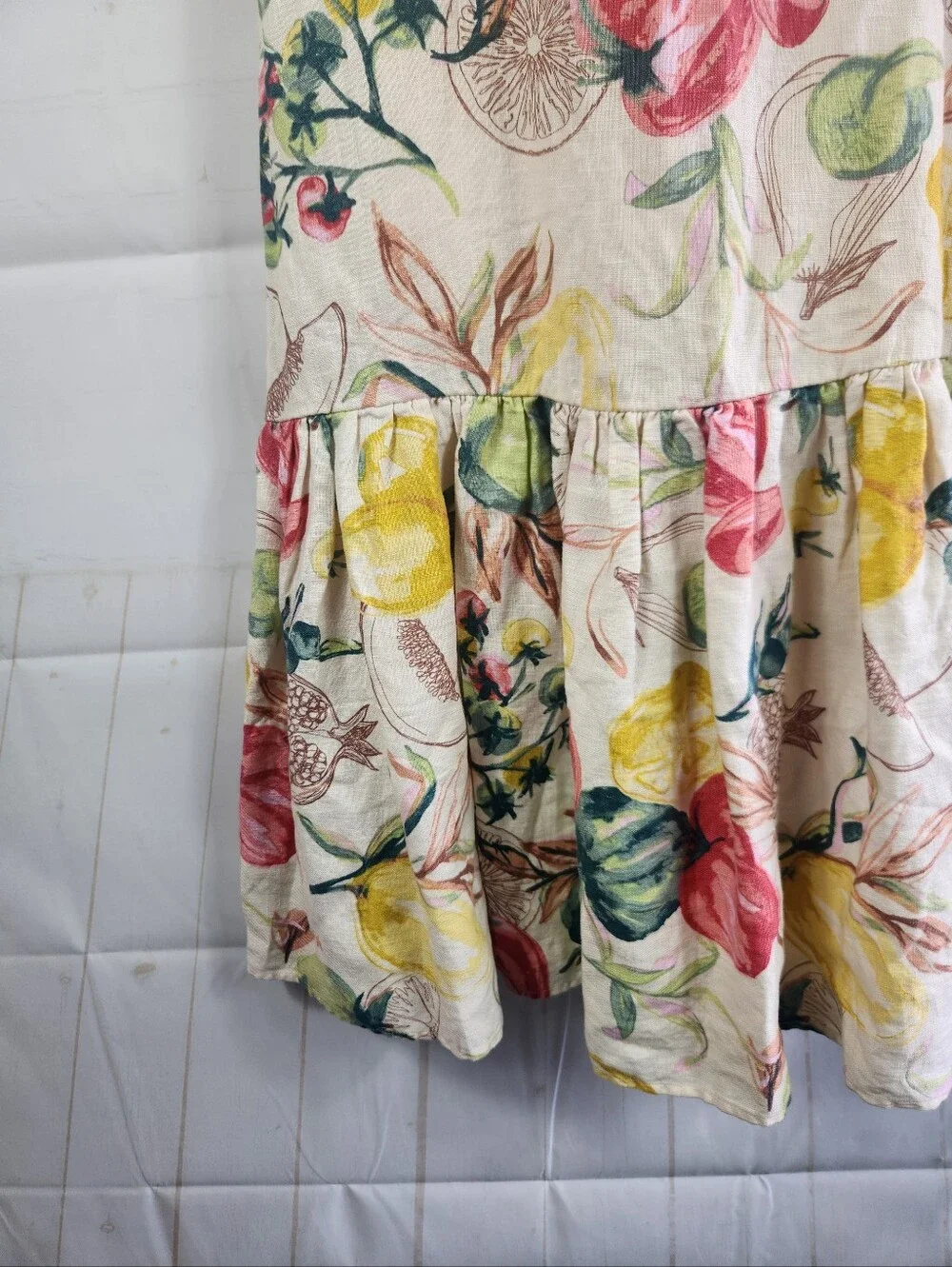 Abercrombie Premium Linen Strapless Babydoll Maxi Dress Veggie Print Medium